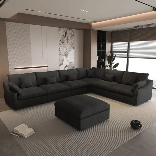 Vista 28 de WJShome Sofá Seccional Cloud Couch de 83 pulgadas para sala de estar, sofá seccional modular relleno de plumón, sofás en forma de L con otomana