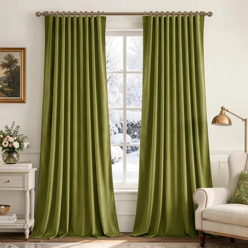 Vista 31 de MIULEE Cortinas opacas plisadas de terciopelo beige