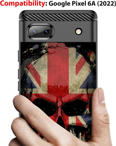 Vista 2 de CasesOnDeck Skull Flags Case Compatible with Google Pixel 6A (2022) / Pixel 6A Case, Slim Tough Matte Design with Carbon Fiber Texture