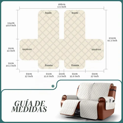 Vista 2 de Ruaozz Funda impermeable para sofá reclinable, lavable, funda antideslizante de 1 pieza, protector de muebles con correas elásticas, bolsillo