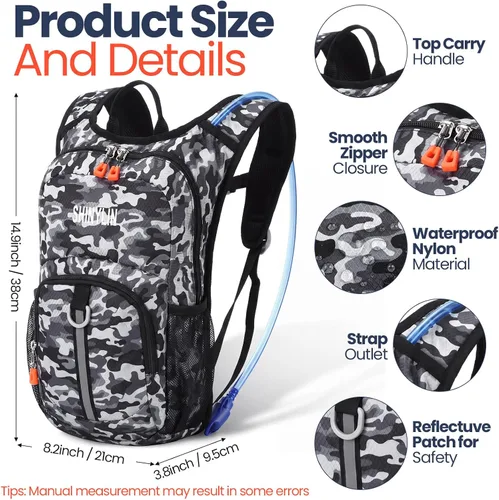 Vista 2 de Shinylin Mochila de Hidratación para Niños con Vejiga de Agua de 1.5L Mochila de Senderismo Ligera para Niños o Niñas Niños Ciclismo Escalada Correr