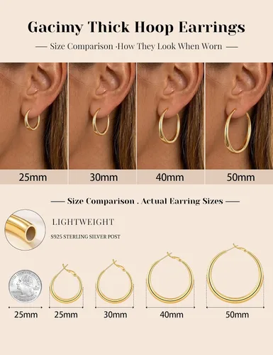 Vista 5 de Pendientes de aro de oro para mujer de moda con poste de plata de Dorado
