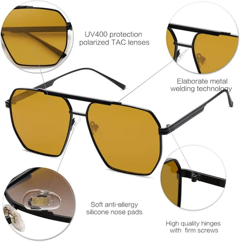Vista 4 de SOJOS Gafas de sol polarizadas cuadradas retro de gran tamaño para mujeres y hombres, estilo vintage, UV400, gafas de sol clásicas grandes de metal
