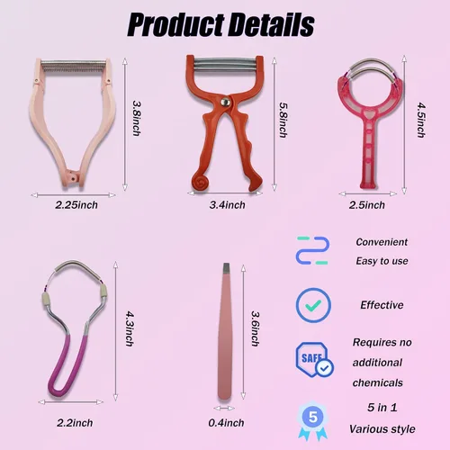 Vista 2 de Removedor de vello de primavera - Kit de depilación facial 5 en 1, depilación facial para mujeres, removedor de pelo de pinzas de resorte