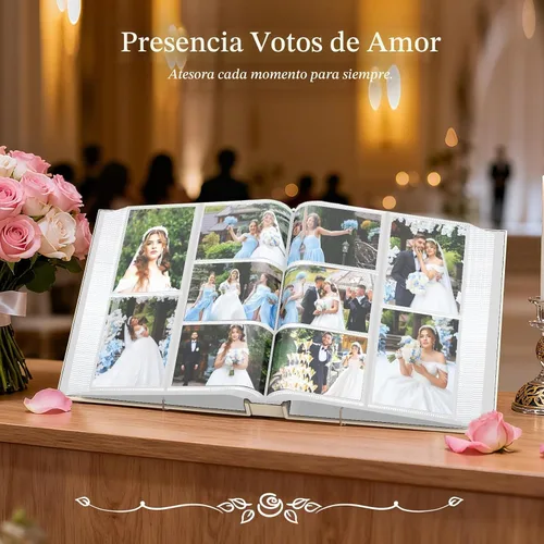 Vista 6 de Álbum de fotos de boda de 4 x 6 pulgadas con 400 bolsillos, libro de recuerdos de cuero beige grabado personalizado para compromiso, despedida