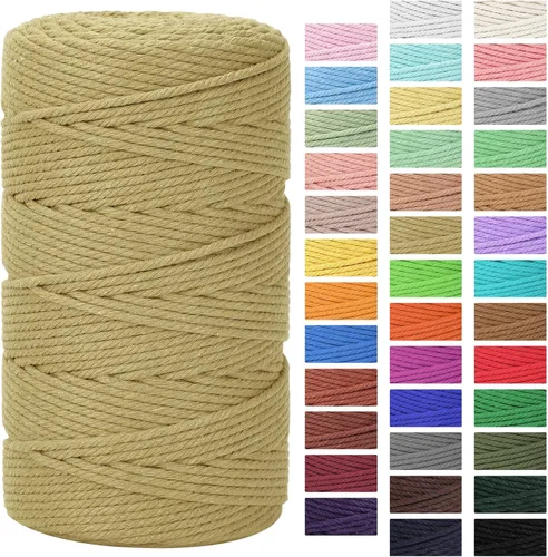 Vista 23 de Cordón de macramé 3mm x 300m Cuerda de macramé 100% algodón natural Cordón de algodón trenzado de 4 hebras para manualidades DIY, adornos