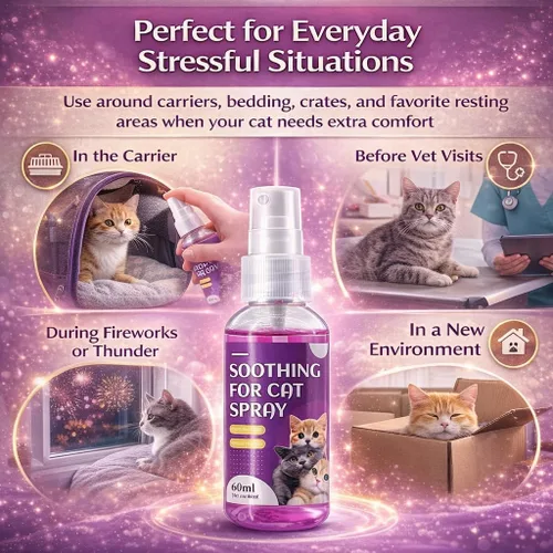 Vista 4 de Spray calmante para gatos, 15% F3 Spray de feromonas para gatos para ayudar a calmar durante el viaje y el estrés y reducir la pulverización