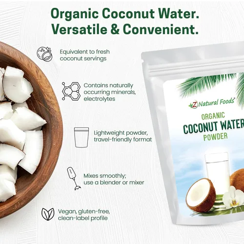 Vista 4 de Z Natural Foods Polvo de agua de coco orgánico – Soporte de energía y electrolitos – Perfecto antes y después del entrenamiento – Vegano, sin