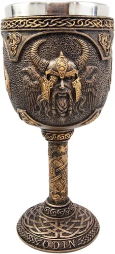 Vista 7 de Ebros Mitología nórdica Viking Alfather Odin God Of Asgard 7oz resina copa de vino cáliz con forro de acero inoxidable regla asgardiana Thor Loki