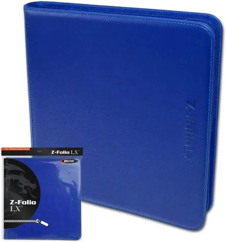 Vista 2 de BCW Z-Folio LX - Cartera con cremallera – Álbum de 12 bolsillos de cuero sintético azul premium – Cremallera segura – Capacidad de 480 tarjetas