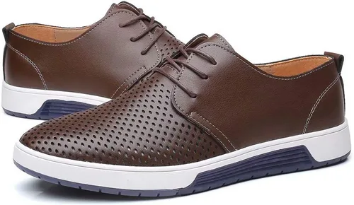 Vista 6 de konhill Zapatos Oxford casuales para hombre, zapatos de vestir transpirables, mocasines con cordones planos