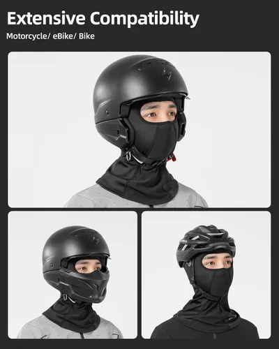 Vista 6 de ROCKBROS Forro para casco con agujeros para gafas, gorro térmico para debajo del casco, gorro para motocicleta, casco de bicicleta