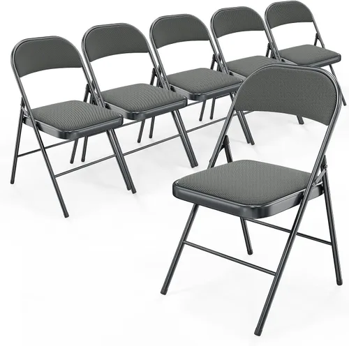 Vista 15 de Bonnlo Silla plegable, sillas plegables acolchadas de tela con cojín, respaldo y marco de acero para interiores y exteriores, comedor, oficina, Negro