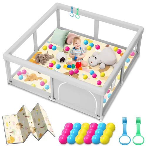 Vista 14 de Corralito de juegos para bebés y niños pequeños de 50 x 50 pulgadas, patios de juegos para interiores y exteriores, corral de juego de seguridad