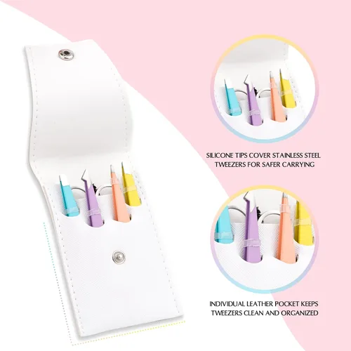 Vista 6 de LANKIZ Pinzas para el vello facial de las mujeres – Pinzas de cejas de acero inoxidable de precisión para hombres y mujeres, puntas inclinadas