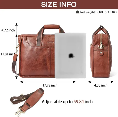 Vista 4 de BOSTANTEN Maletín para hombre de 17 pulgadas, bolsa para laptop e imagen del producto, carteras de cuero genuino para hombres, billetera plegable