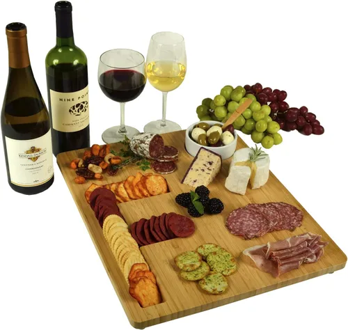 Vista 10 de Picnic at Ascot Monogram Bamboo Cheese/Charcutery/Cracker Tabla para servir - Incluye salsa de cerámica/cuenco de oliva con cuchara de bambú. letra