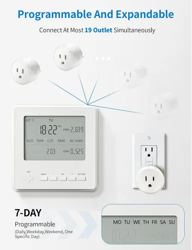 Vista 2 de Temporizador de salida inalámbrico expandible con monitor de energía, kit de interruptor de temporizador digital programable de 7 días y 24 horas