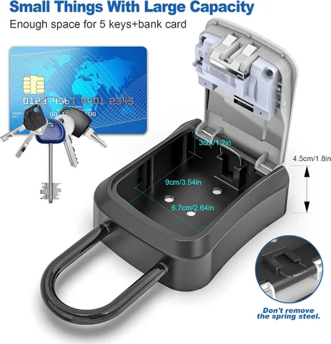 Vista 6 de Caja de Seguridad para Llaves para Exterior, Portátil Impermeable Montada en la Pared Combinación Cambiable de 4 Dígitos Caja de Seguridad