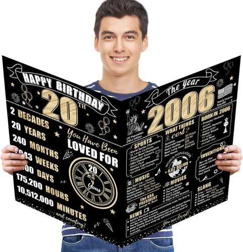 Vista 25 de Turypaty Tarjeta de 10 cumpleaños grande con sobre para niños y niñas, libro de firmas de invitados gigante de feliz 10 cumpleaños en negro y oro