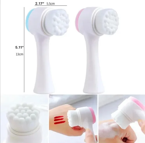 Vista 5 de Cepillo facial, 2 en 1, cepillo exfoliante de limpieza facial, cerdas suaves de doble cara y limpiador facial de silicona. Exfoliación profunda