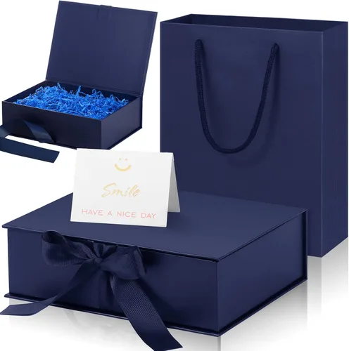 Vista 10 de Zonon - Caja de regalo de lujo color negro y rosa con tapa y cinta, bolsa de regalo de 9 x 7 x 3 pulgadas, con tarjeta de felicitación, papel