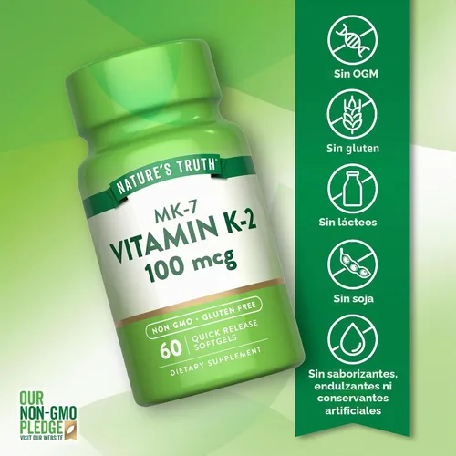 Vista 3 de Nature's Truth Vitamina K2 MK-7 100 mcg 60 cápsulas blandas