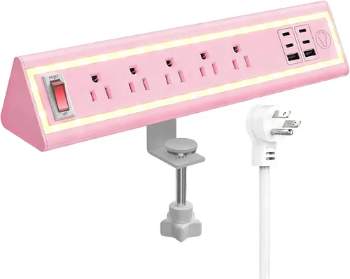 Vista 9 de Regleta de alimentación con abrazadera de escritorio con luz nocturna, carga rápida de 40 W, cable de extensión de 6 pies, USB-C de 4 x 20 W y 2