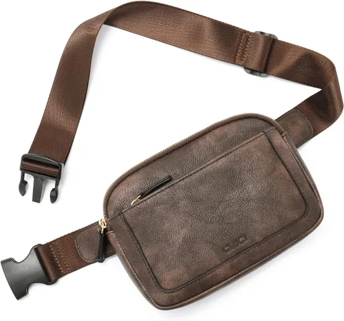 Vista 13 de CLUCI Riñonera para Mujer, Mini Bolsa Cruzada de Cintura Everywhere con Correa Ajustable, Riñonera de Cuero Vegano para Mujer A-0 Negro y Marrón