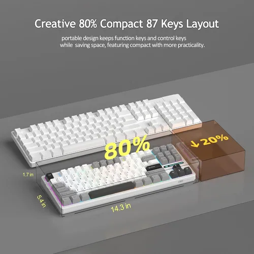 Vista 9 de MageGee LIGHT87 - Teclado inalámbrico cremoso, estructura de junta, teclados mecánicos intercambiables en caliente, teclado retroiluminado RGB