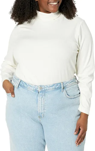 Vista 6 de Tienda Essentials Camiseta de cuello alto de punto acanalado de manga larga para mujer (disponible en tallas grandes), paquete de 2
