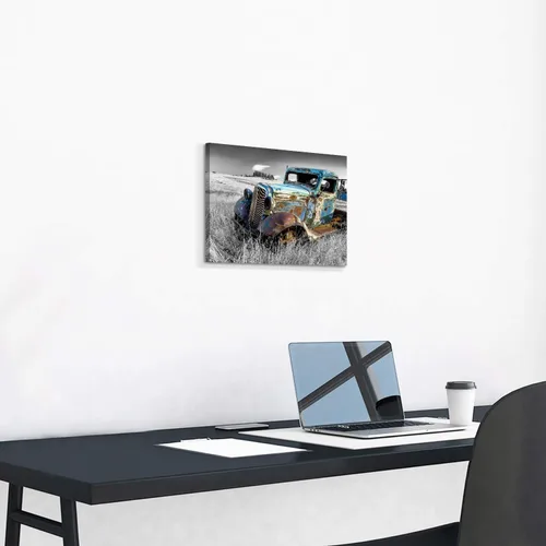 Vista 5 de Lienzo decorativo para pared de automóvil oxidado: cuadros de camiones viejos impresos en lienzo para dormitorio