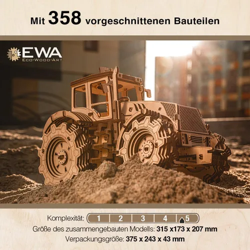 Vista 5 de Rompecabezas 3D de arte de madera ecológica, tractor (tractor)