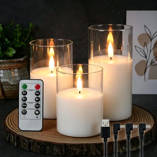 Vista 9 de GenSwin - Velas recargables con estación de carga, velas de cristal sin llama con control remoto, velas LED de pila parpadeantes que funcionan