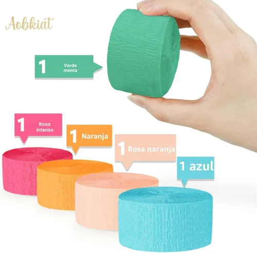 Vista 6 de AOBKIAT 5 rollos de papel crepé de serpentinas de arco iris, decoraciones de fiesta de Candyland para Navidad, cumpleaños, boda, despedida