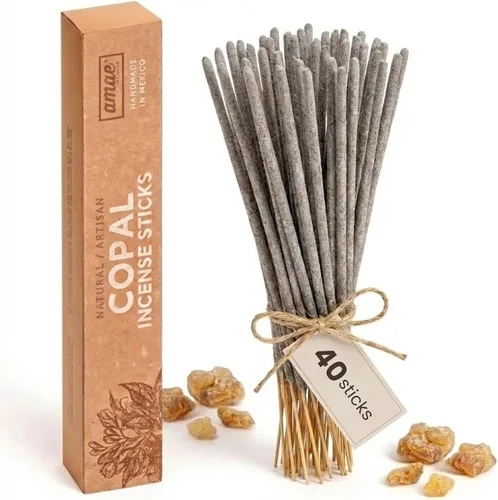 Vista 10 de Varillas de Incienso de Copal Mexicano, Resina Sagrada Tradicional, 20 Varillas, Incienso de Copal Blanco.