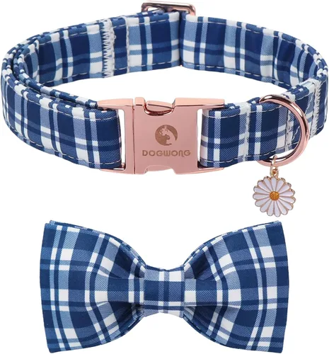 Vista 45 de DOGWONG Collar de otoño para perro con lazo, collar de moño para perro de Acción de Gracias, collar ajustable de algodón de otoño con hoja de arce