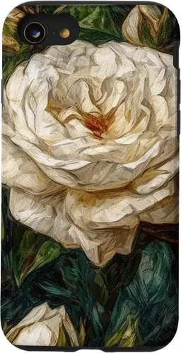 Vista 18 de iPhone 16 Van Gogh Art White Flower White Roses Case