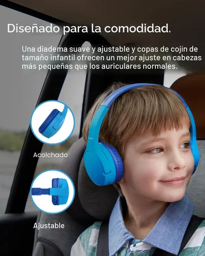 Vista 6 de Belkin SoundForm Mini - Auriculares inalámbricos Bluetooth para niños, batería de 30 horas, límite de volumen seguro de 85 dB, micrófono integrado