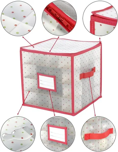 Vista 3 de Sattiyrch Caja de almacenamiento para adornos navideños de plástico con cierre con cremallera - Almacena hasta 64 adornos navideños estándar de 3