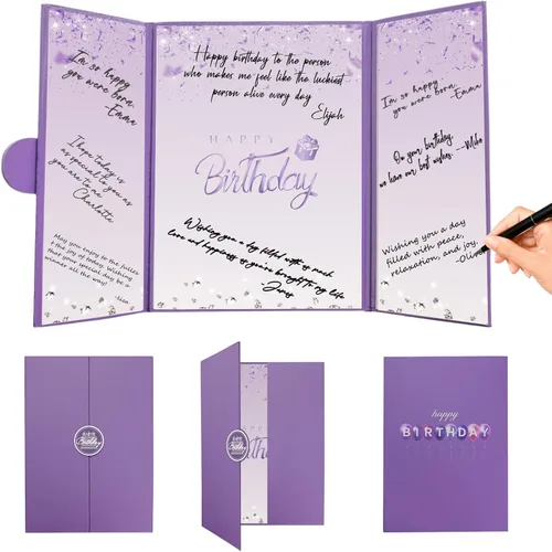 Vista 16 de Crenics Decoraciones de cumpleaños en blanco y negro para mujeres y hombres, libro de invitados creativo alternativo de 45,72 cm x 30,48 cm, gran