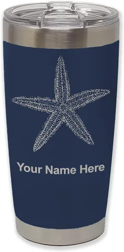 Vista 23 de LaserGram 20oz Vacuum Insulated Tumbler Mug, Starfish, Personalized Engraving Included (Black)
