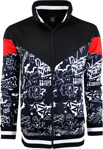 Vista 2 de SCREENSHOT Chaqueta deportiva urbana de hip hop prémium para hombre, con cinta lateral, ropa deportiva urbana y ropa de calle