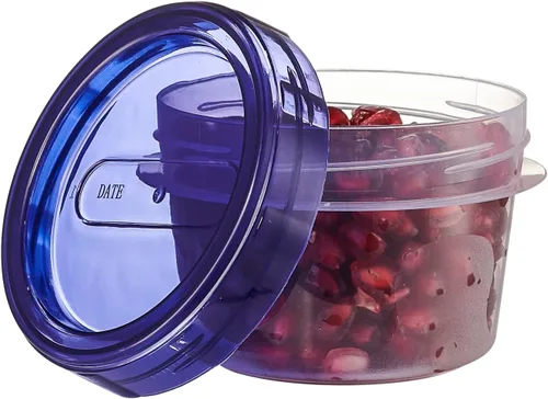 Vista 7 de PLASTICPRO Paquete de 6 Recipientes de Almacenamiento de Alimentos con Tapa Giratoria con Tapa Azul Atornillable - Recipientes Reutilizables de 4 oz