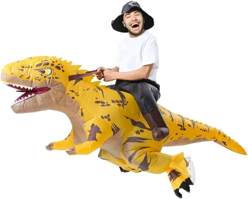 Vista 2 de MXoSUM Disfraz inflable de dinosaurio para adultos, disfraz de Halloween T-REX, divertido disfraz de dinosaurio inflable