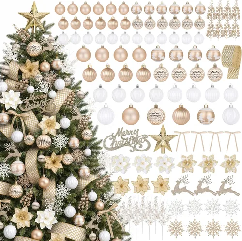 Vista 8 de Juego de 109 adornos para árbol de Navidad, adornos de bolas de Navidad Champán