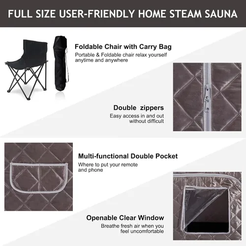 Vista 3 de Smartmak Sauna de vapor portátil, spa personal de cuerpo completo, tienda de campaña de sauna plegable con generador de vapor grande de 3L y 1000 W