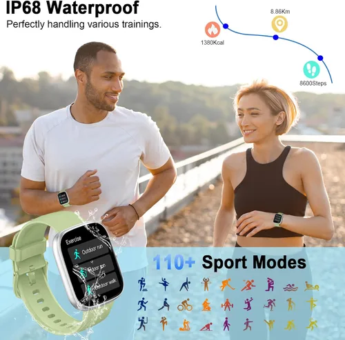 Vista 7 de Reloj inteligente para hombres y mujeres, reloj inteligente con pantalla HD de 1.91 pulgadas (respuesta/hacer llamadas), monitor de ritmo cardíaco