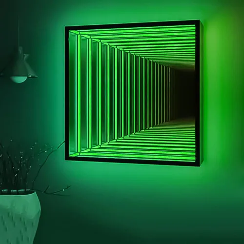 Vista 2 de Casa Di Lumo Espejo cuadrado infinito, lámpara de pared LED, decoración de pared geométrica RGB que cambia de color, iluminación mágica infinita