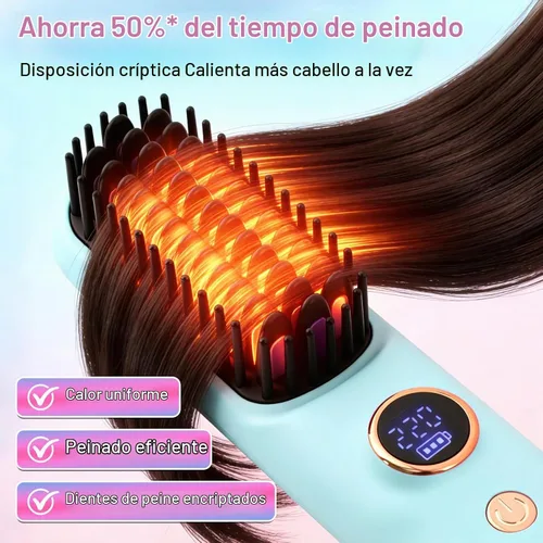 Vista 5 de Cepillo alisador de cabello 2026, cepillo alisador de cabello inalámbrico para cabello corto, mini cepillo portátil para alisar el cabello con 9